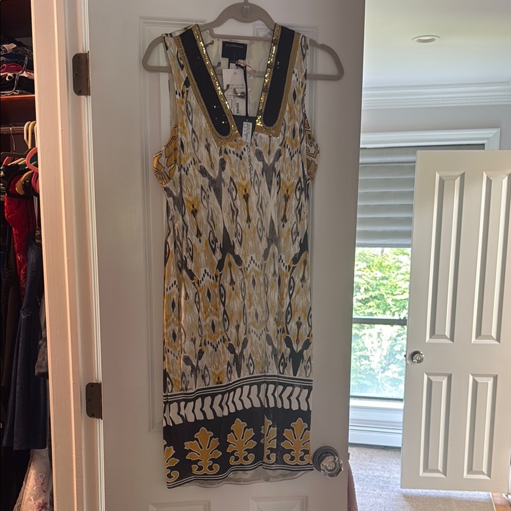 Class Roberto Cavalli Black and Tan Sleeveless Sheath Mini Dress